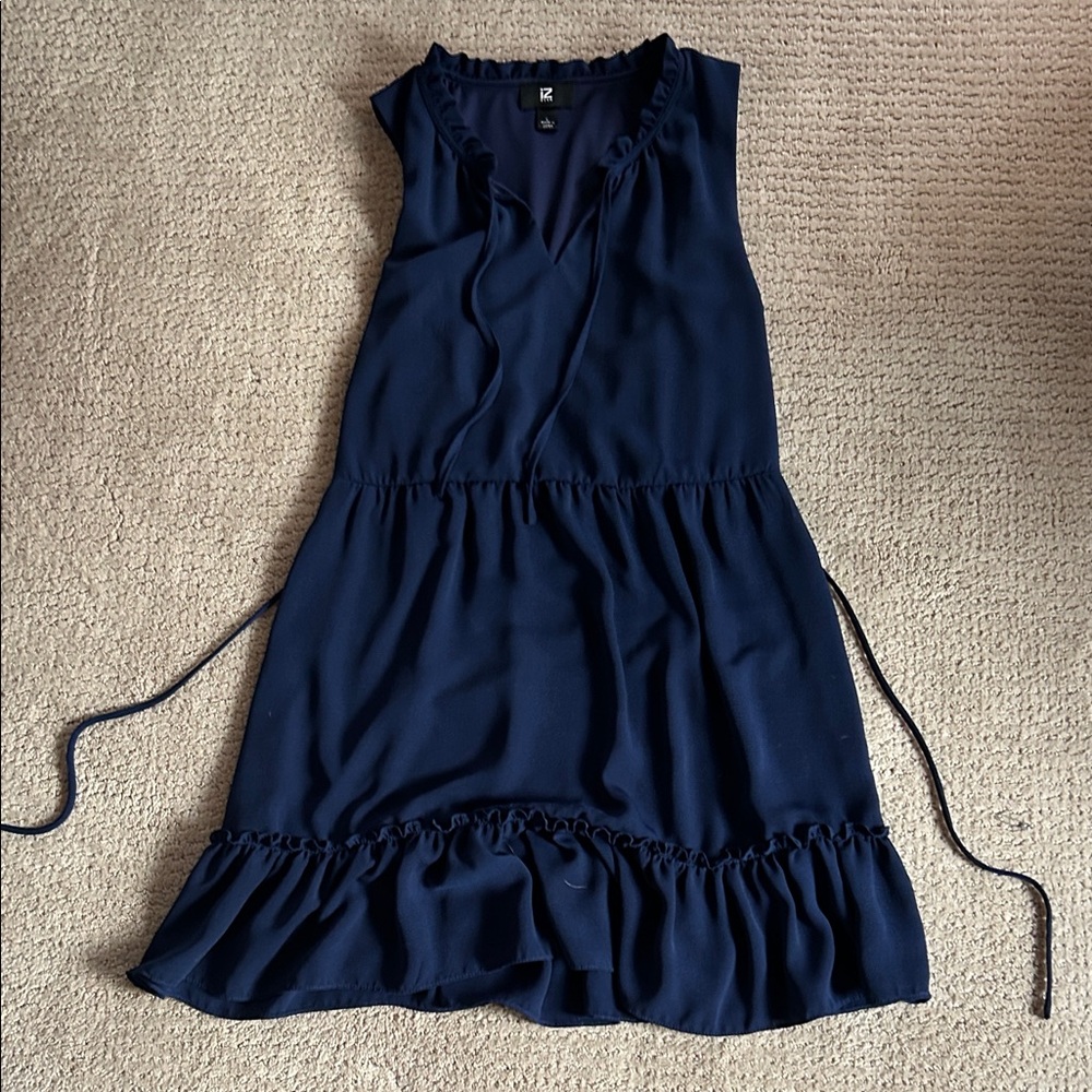 Dark Navy Ruffle Hem Sleeveless Dress